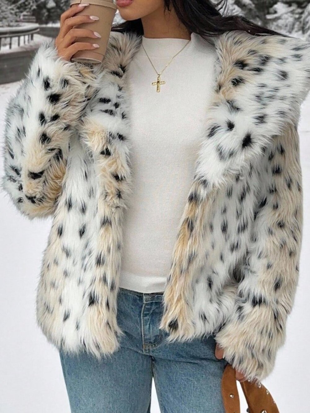 Multicolor Preppy Women's Zipper Loose Regular Faux Fur Coat